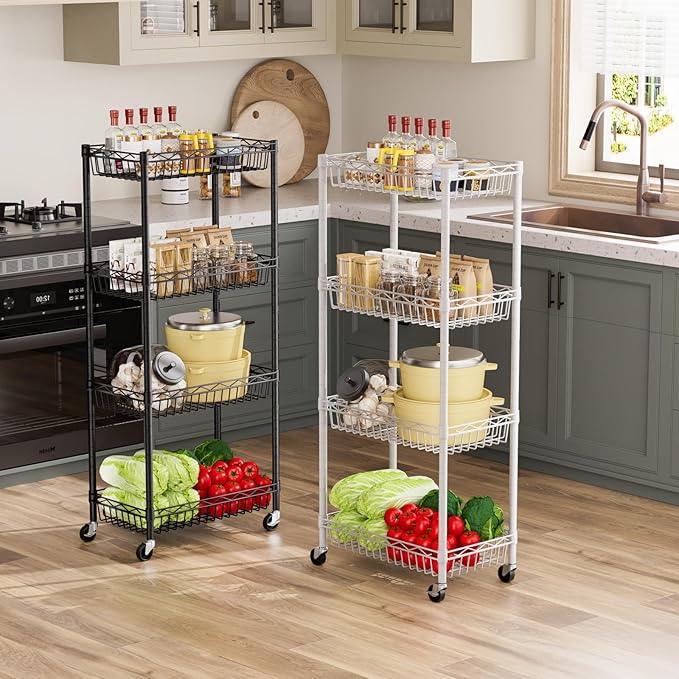 4 Tier Basket Shelf Wire Shelving Unit Adjustable Storage Shelves Big Basket Rack for Garage Kitchen Office Pantry Corner 17.2" Dx12.2 Wx50 H White - ModernBath