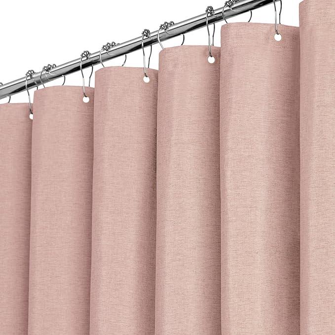 BTTN Fabric Shower Curtain, Linen Textured Heavy Duty Polyester Cloth Shower Curtain Set with Plastic Hooks, Blush, 60x72 - ModernBath