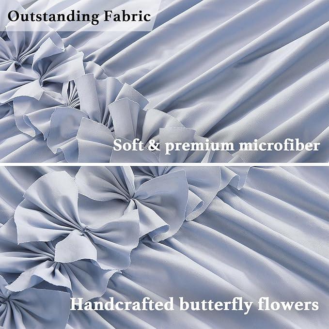 Homechoice Decor Fog Blue Ruffle Shower Curtain, Vintage Handcrafted Bow Tie Bath Curtain for Master Bathroom, Ruched Microfiber Bathroom Curtain with 12 Buttonholes, 72" W x 72" H (LQ-10) - ModernBath