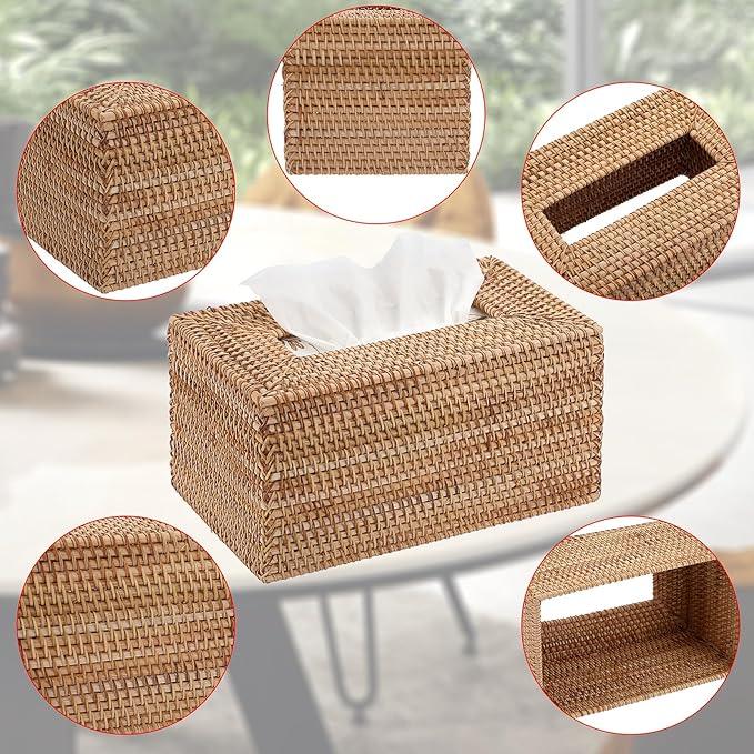 Sumnacon Tissue Box Cover Large Rectangle Tissue Box Rattan Tissue Box Holder,Wicker Decorative Tissue Holder for Bathroom Toilet Living Room Kitchen Office Table Desk,Yellow - ModernBath