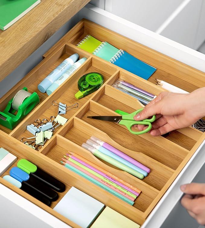 ROYAL CRAFT WOOD Luxury Bamboo Kitchen Drawer Organizer - Silverware Organizer, Utensil Holder & Cutlery Tray Drawer Dividers for Flatware (9 Slot, Natural) - ModernBath
