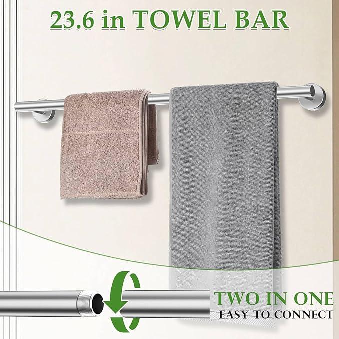 10-Piece Towel Bar Set Brushed Nickel Bathroom Hardware Accessories Set Includes 23.6in Towel Bar Round Towel Ring TP Holder and Hooks Stainless Steel Wall-Mounted Towel Racks Set for Bathroom - ModernBath