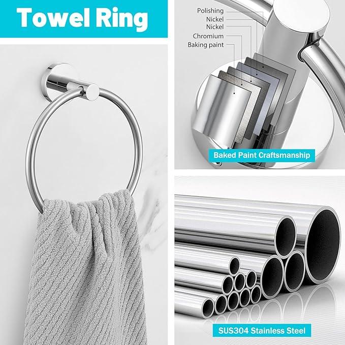 Chrome Bathroom Hardware Set, 4 Pieces Towel Bar Towel Holder Set Includes Towel Bar, Toilet Paper Holder,Towel Ring and Towel Hook Wall Mount Bathroom Accessories Towel Racks for Bathroom - ModernBath