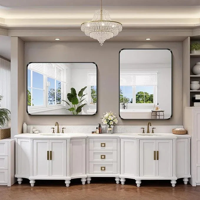 FORBATH 48x36 Inch Bathroom Mirror, Brushed Black Deep Frame Wall Mirror with Rounded Corners, Anti-Rust Tempered Glass for Modern Farmhouse Vanity (Horizontal/Vertical) - ModernBath