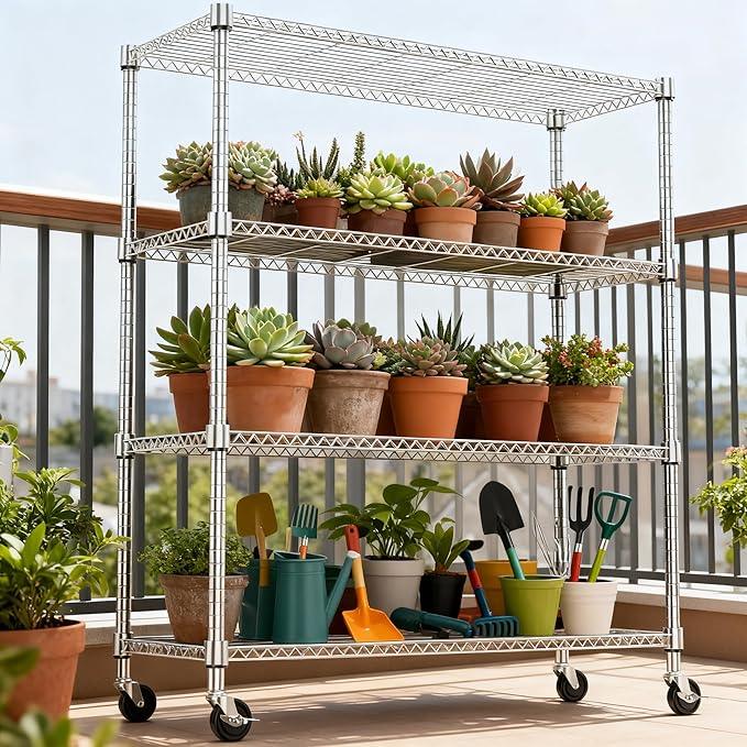 4 Tiers Shelf 1400 lbs Steel Storage Shelving Utility Shelving Unit Steel Organizer Wire Rack for Home,Kitchen,Office,Garage Chrome 17.7" D x 47.2" W x 62.6" H - ModernBath