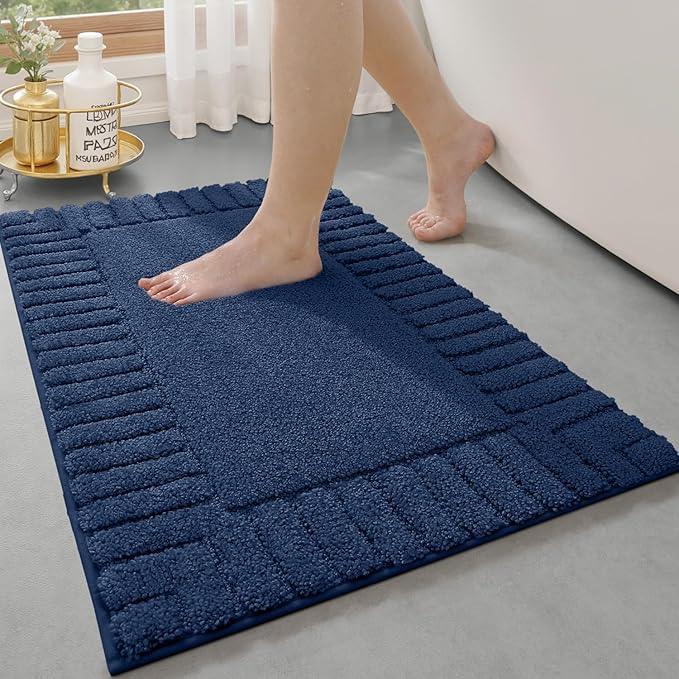 LUMI Bathroom Rugs Non Slip with Rubber Backing, Extra Soft Plush Microfiber Bath Rug Absorbent, Machine Washable Bath Mat Quick Dry for Tub, Shower, Hotel, Blue, 16" x 24" - ModernBath