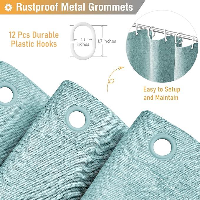 BTTN Teal Linen-Look Shower Curtain, Heavy Duty Waterproof Fabric Shower Curtain Set with 12 Plastic Hooks, Turquoise Simple Hotel Luxury Decorative Cloth Shower Curtain for Bathroom, 72x72 Inch - ModernBath
