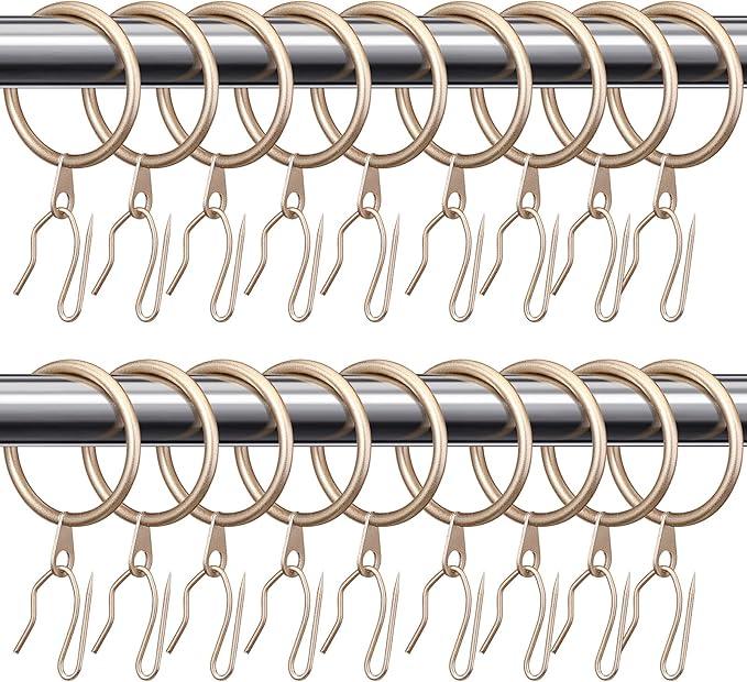 Qunclay 100 Set 0.98 Inch Metal Curtain Rings with Eyelets Curtain Hooks for Drapes and Metal Drapery Pin Drapery Hooks for Window Door Shower Bathroom Rings (Champagne) - ModernBath
