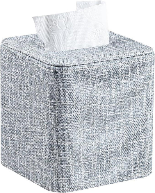 Cretkhp Square Tissue Box Cover with Magnetic Closure, Modern PU Leather Tissue Box Holder for Bathroom Vanity Countertop Night Stands Bedroom Office Desk, Stylish Cube Tissue Holder (Blue) - ModernBath