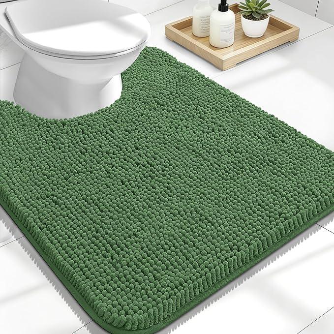 OLANLY Toilet Rugs U-Shaped 24x20, Extra Soft Absorbent Chenille Contour Bathroom Rugs for Toilet, Dry Quickly, Machine Washable, Non-Slip Bath Mat, Olive Green - ModernBath