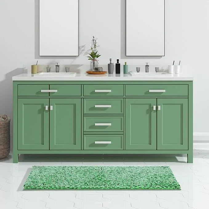 Yimobra Luxury Bathroom Rugs, 47x24, Extra Soft Chenille Mats for Bathroom Non Slip, Fluffy Long Matts for Tub, Plush Shaggy Carpet Runner, Water Absorbent, Machine Washable, Light Green & Green - ModernBath