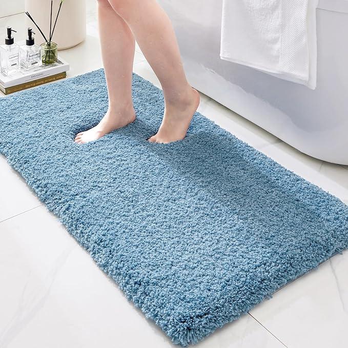 Ruggnovea Bathroom Rugs Non Slip Washable 59x24, Ultra Soft Thick Shaggy Absorbent Bath Mats, High Density Foam Latex Non Slip Backing Bath Rugs, Microfiber Bath Mats for Bathroom Floor&Sink,Blue - ModernBath