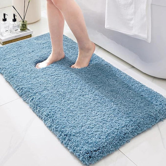 Ruggnovea Bathroom Rugs Non Slip Washable 59x24, Ultra Soft Thick Shaggy Absorbent Bath Mats, High Density Foam Latex Non Slip Backing Bath Rugs, Microfiber Bath Mats for Bathroom Floor&Sink,Blue - ModernBath