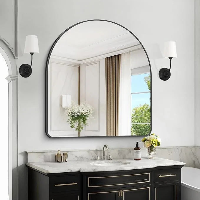 Arched Bathroom Mirror, 36"x40" Black Arched Mirror for Bathroom, Wall Mounted Mirror, Black Vanity Wall Mirror w/Metal Frame for Bedroom, Entryway, Living Room, Vertically Hanging - ModernBath
