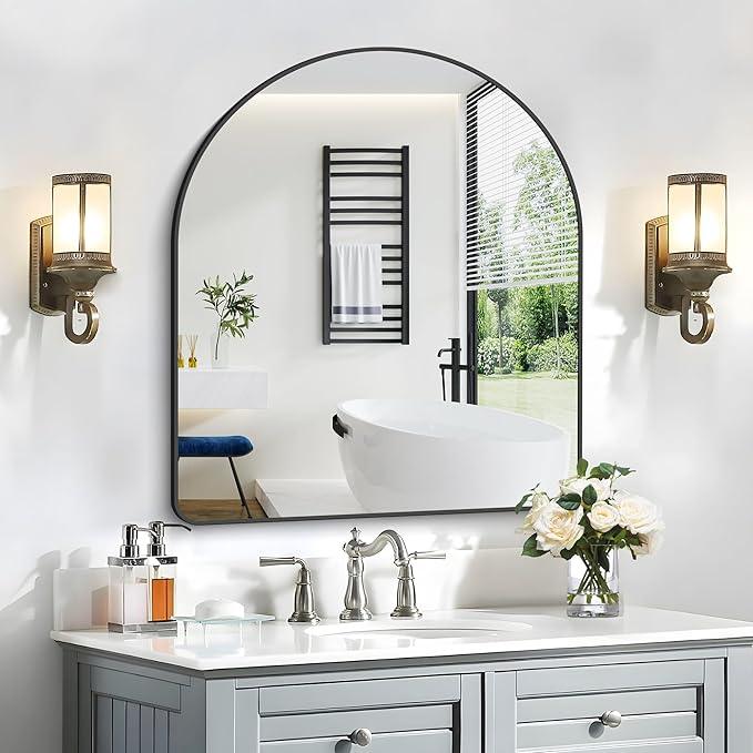 FORBATH Arched Mirror 36x40 Inch, Black Arched Mirror Wall Mounted Modern Black Aluminum Frame Decor Large for Dresser Bedroom Living Room Entryway, Hanging or Leaning Against Wall - ModernBath