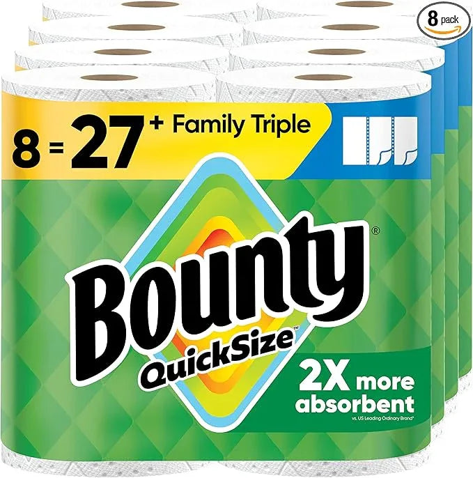 Bounty Quick-Size Paper Towels, White, 8 Family Triple Rolls = 27 Regular Rolls - ModernBath