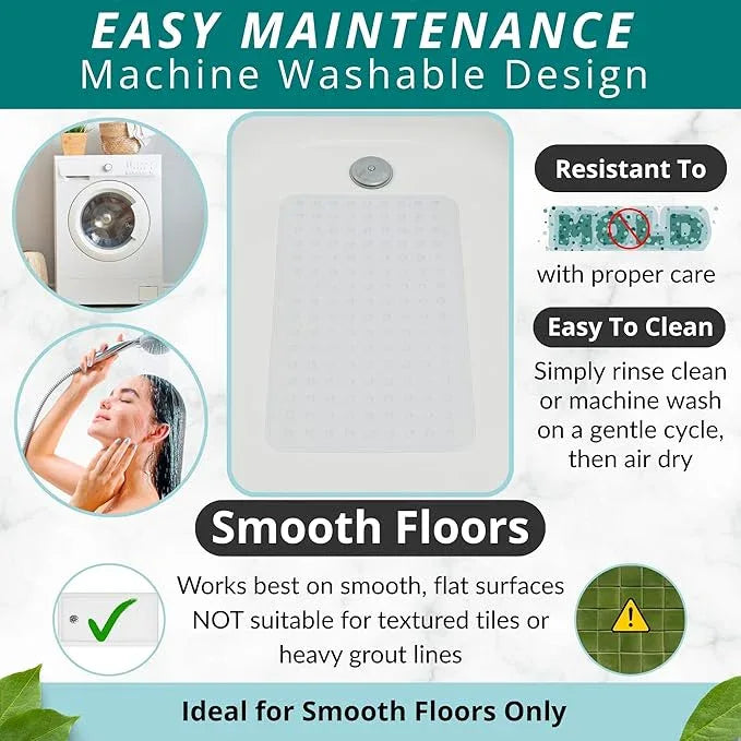 ENKOSI Non Slip Shower Mat – Bath Mat for Tub and Shower Floors – Anti Slip Bathtub Mat with Strong Suction Cup Grip – Soft, White Bathroom Mat for Inside Baths and Showers (28x16 Clear) - ModernBath