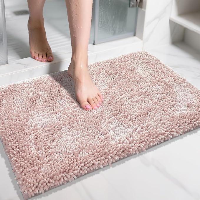 Yimobra Chenille Bathroom Rugs Non Slip, Extra Thick Soft Absorbent Bath Rug 31.5x20 Inch, Machine Washable Quick Dry Bath Mat for Bathroom Floor, Tub and Shower, Home Decor Accessories, Pink - ModernBath