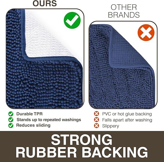 Neater Home Plush Bathroom Rugs 30x20 Thick Chenille Quick Dry Microfiber Absorbent Bath Mat, Soft Bath Rugs, Machine Washable Bathroom Floor Mat for Tub Shower Sink, Home Decor Accessories, Navy - ModernBath