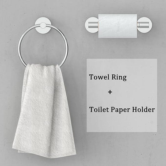 Polished Finish Toilet Paper Holder & Towel Ring SUS304 Stainless Steel 2pc Bathroom Hardware Set with Double Post Pivoting Toilet Paper Roll Holder Wall Mount & Bathroom Towel Holder Set - ModernBath