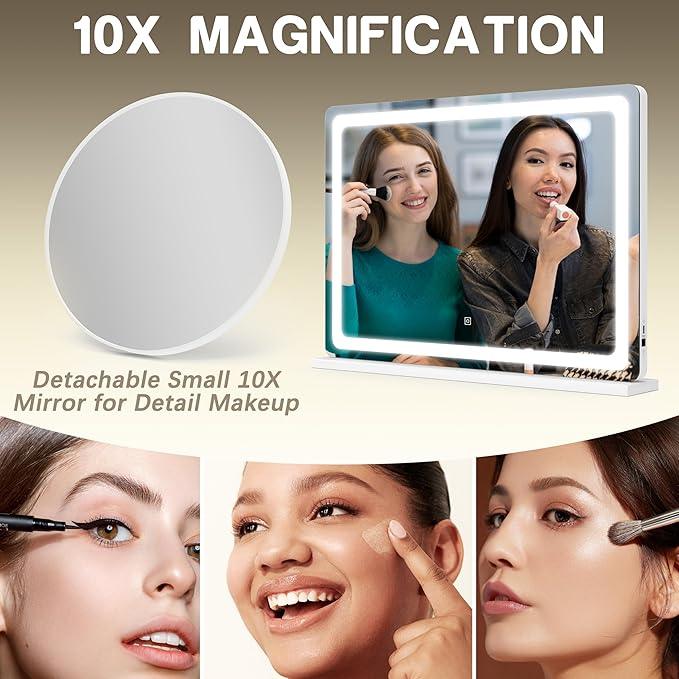 ROLOVE Vanity Mirror with Lights, 32" x 22" Large Lighted Vanity Mirror with Dimmable 3 Modes, LED Makeup Mirror, Touch Screen Control, USB Charging Port, Tabletop or Wall-Mounted - ModernBath