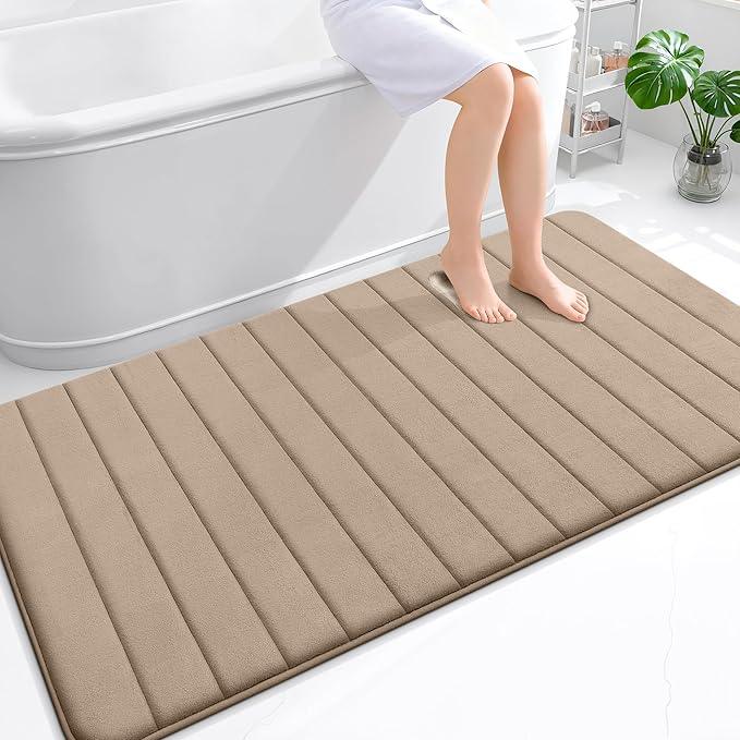 OLANLY Memory Foam Bath Mat 59x35, Super Soft Absorbent Bathroom Rugs, Quick Dry, Machine Washable Shower Floor Rugs, Bathmat Carpet, Bathroom Home Decor Accessories, Tan - ModernBath
