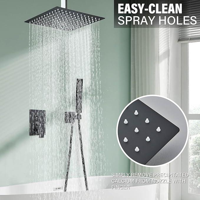Shower Faucet Set Matte Balck Rain Shower System with High Pressure 10 Inches Rain Shower Head and Handheld Spray Bathroom Luxury Rain Mixer Shower Complete Combo Set Ceiling Mounted - ModernBath