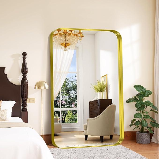 FORBATH 60x36 Inch Large Bathroom Mirror for Double Sinks, Brushed Gold Deep Frame Wall Mirror with Rounded Corners, Anti-Rust Tempered Glass for Modern Farmhouse Vanity (Horizontal/Vertical) - ModernBath