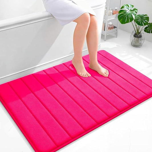 OLANLY Memory Foam Bath Mat 44x32, Super Soft Absorbent Bathroom Rugs, Quick Dry, Machine Washable Shower Floor Rugs, Bathmat Carpet, Bathroom Home Decor Accessories, Hot Pink - ModernBath