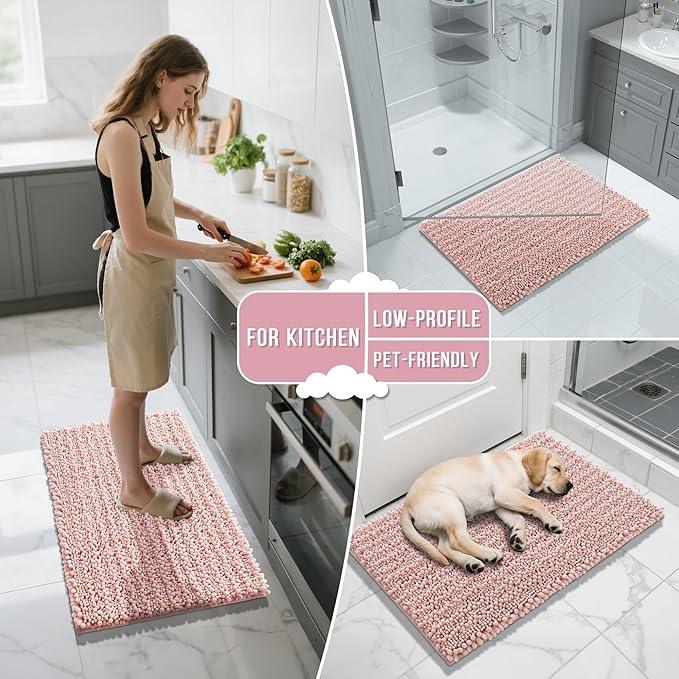 Yimobra Bathroom Rugs Non Slip Washable - Ultra Soft Absorbent Chenille Bath Mat, Quick Dry Shaggy Floor Carpet for Tub Shower, Light Pink Home Decor Accessories, 24x17 Inch - ModernBath