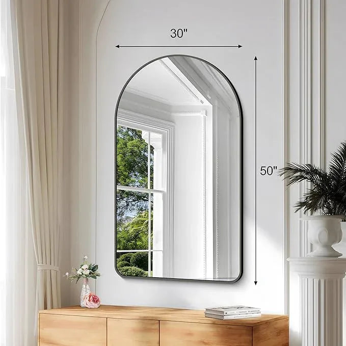 GLASHOM Arched Bathroom Mirror, 30"x50" Black Arched Mirror for Bathroom, Wall Mounted Mirror, Vanity Wall Mirror Metal Frame for Bedroom, Entryway, Living Room, Vertically Hanging - ModernBath