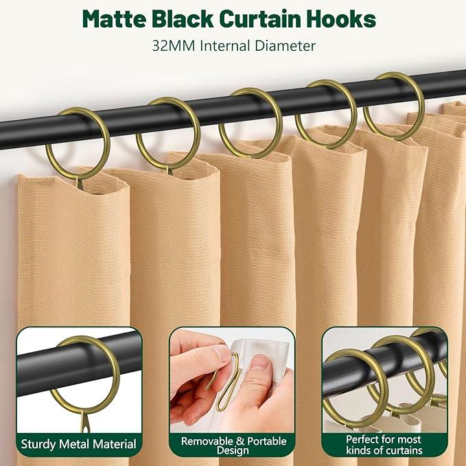 60Pcs Metal Curtain Rings and 60 Pcs Curtain Drapery Pin Hooks,Rubbed Bronze Curtain Hooks for Drapes,32mm Internal Diameter for Window, Shower Curtain - ModernBath