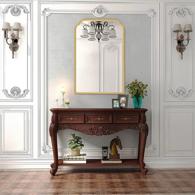 Ferytange 20X30 Inch Gold Bathroom Mirror for Wall, Modern Rounded Corner Rectangle Mirror with Non-Rusting Iron Metal Framed Bathroom Vanity Mirror for Over Sink Wall Decor(Tempered Glass) - ModernBath