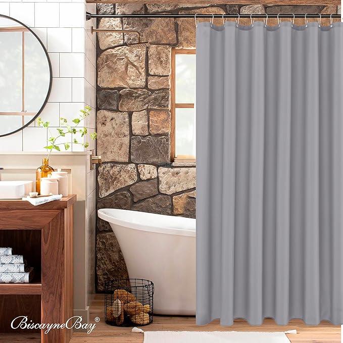 Biscaynebay Fabric Narrow Shower Stall Liners 54" Width by 72" Length, Silver Grey Water Resistant Bathroom Curtains, Rust Resistant Grommets (9 Holes) Weighted Bottom Machine Washable - ModernBath