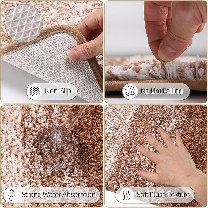 iMucci Bathroom Accessories Beige Bathroom Sets with Shower Curtain and Rug, Beige Ombre Waterproof Shower Curtain with Ultra Absorbent Rug Bathroom Accessories Set for Home Decor - ModernBath