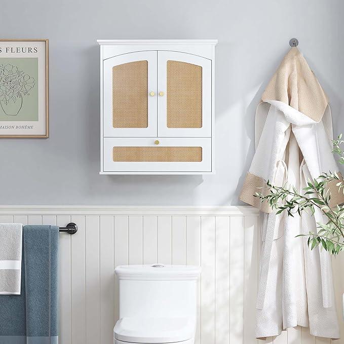 Spirich Bathroom Cabinet Wall Mount, Medicine Cabinet for Bathroom, Over The Toilet Storage Cabinet with Rattan Doors and Tilt-Out Cube - ModernBath