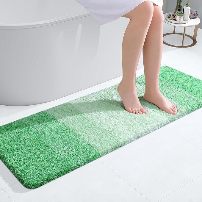 OLANLY Bathroom Runner Rugs 47x17, Extra Soft Absorbent Microfiber Bath Rugs, Rubber Backing, Quick Dry, Machine Washable Bath Mats for Bathroom Floor, Tub and Shower, Home Decor Accessories, Green - ModernBath