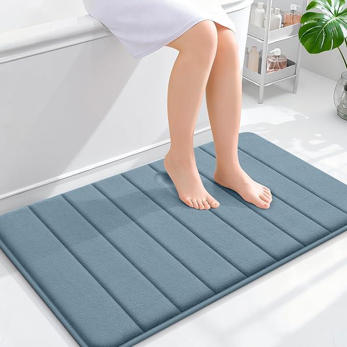 OLANLY Memory Foam Bath Mat 36x24, Super Soft Absorbent Bathroom Rugs, Quick Dry, Machine Washable Shower Floor Rugs, Bathmat Carpet, Bathroom Home Decor Accessories, Airy Blue - ModernBath