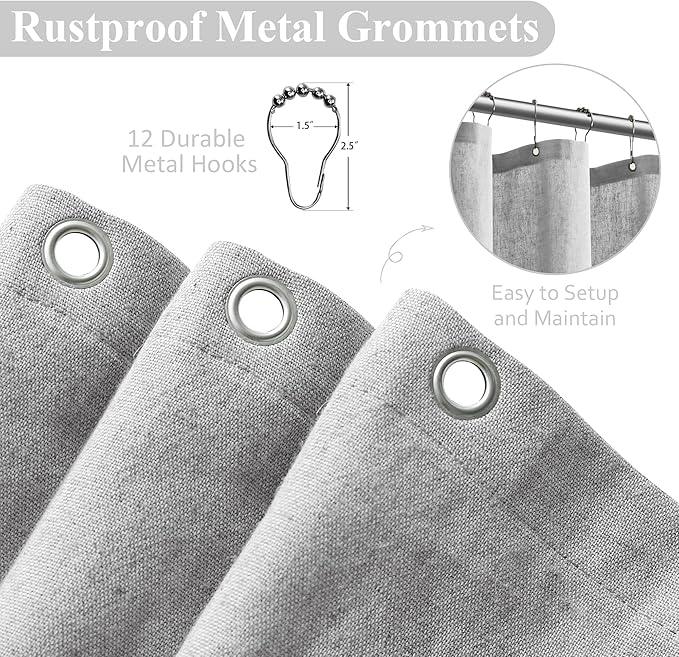 Naturoom Light Grey Linen Shower Curtain, Cloth Textured Fabric Shower Curtain Set with Hooks, Simple Elegant Modern Farmhouse Country Ultra Thick Bath Curtains for Bathroom,Water Repellent,72x96 - ModernBath