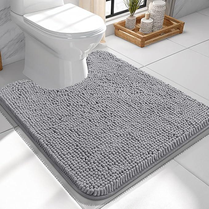 OLANLY Toilet Rugs U-Shaped 24x24, Extra Soft Absorbent Chenille Contour Bathroom Rugs for Toilet, Dry Quickly, Machine Washable, Non-Slip Bath Mat, Grey - ModernBath