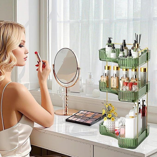 GTI 3-Tier Corner Bathroom Counter Organizer, Large Capacity Makeup Organizer Countertop, Perfume Cosmetics Skincare Vanity Organizers, Exquisite Countertop Storage for Women (Green) - ModernBath