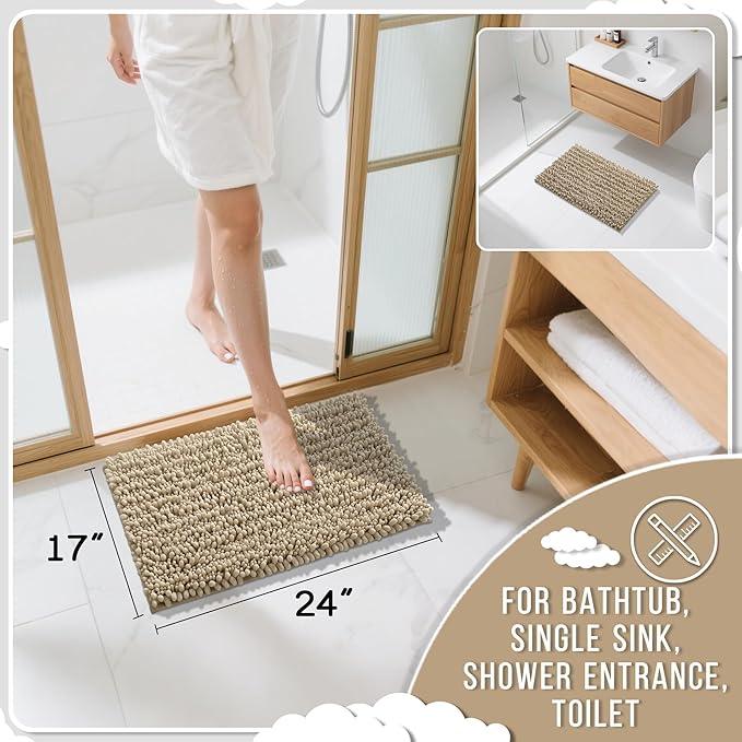 Yimobra Bathroom Rugs Non Slip Washable 24x17 Inch - Ultra Soft Absorbent Chenille Bath Mat, Quick Dry Shaggy Floor Carpet for Tub Shower, Camel Home Decor Accessories - ModernBath