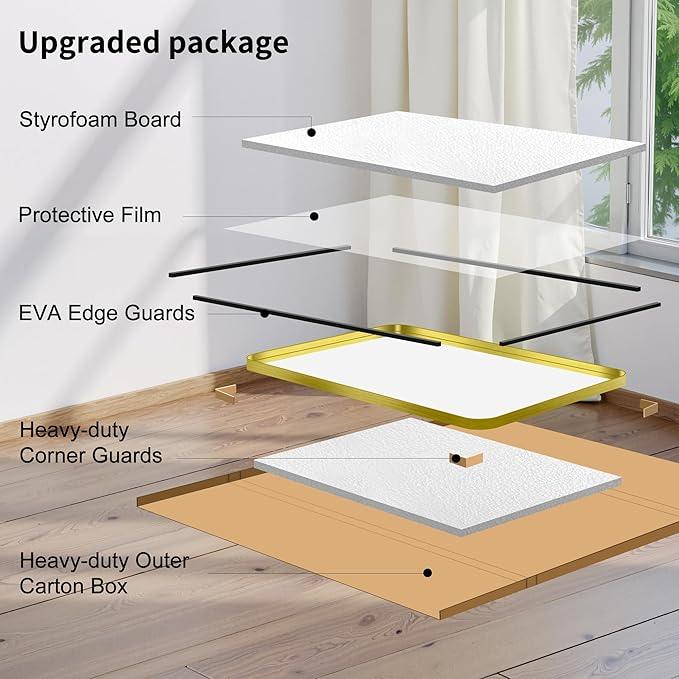 FORBATH 24x48 Inch Bathroom Mirror, Brushed Gold Deep Frame Narrow Wall Mirror with Rounded Corners, Anti-Rust Tempered Glass for Modern Farmhouse Vanity (Horizontal/Vertical) - ModernBath