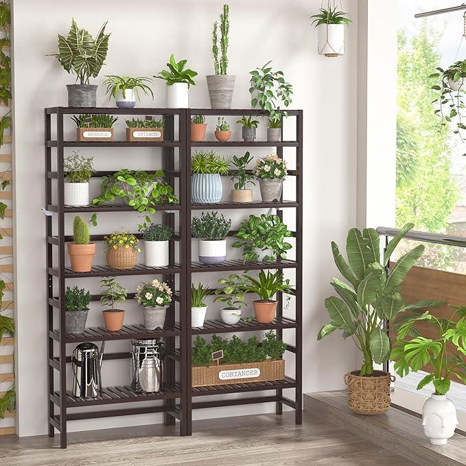 Homykic 6-Tier Bamboo Bookshelves and Bookcases, Adjustable 63.4”Tall Shallow Book Shelf Organizer Rack, Freestanding Storage Shelving Unit for Living Room, Kitchen, Bathroom, Office, Espresso - ModernBath