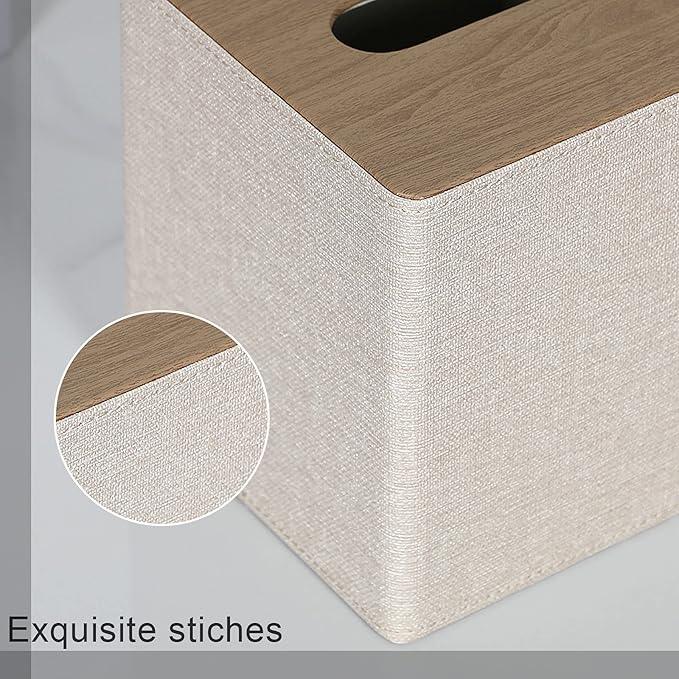 GOLRANLYE Tissue Box Cover Square PU Leather Facial Tissue Box Holder for Dresser Bathroom Decor (Beige) - ModernBath