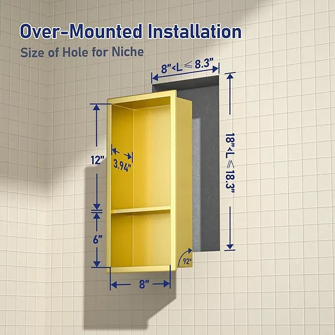 Stainless Steel Shower Niche 18"×8" Gold Double Shelf No Tiled Needed Niche Shower for Bathroom Wall Storage Recessed Bathroom Shelf - ModernBath
