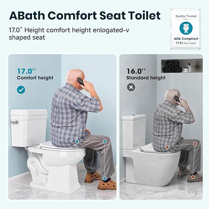 Two Piece Toilets for Bathrooms, Elongated Toilet with 17" Chair Height Soft Close Seat, 1.27 GPF Power Flush, Nano Self-Cleaning Glaze, WaterSense/1000g Map Certified, White ADA toilet 12" Rough In - ModernBath