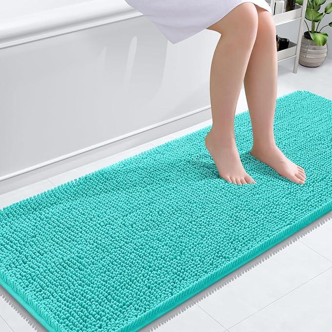 OLANLY Bathroom Rugs 59x24, Extra Soft Absorbent Chenille Bath Rugs, Rubber Backing Quick Dry, Machine Washable Bath Mats for Bathroom Floor, Tub and Shower, Home Decor Accessories, Teal - ModernBath