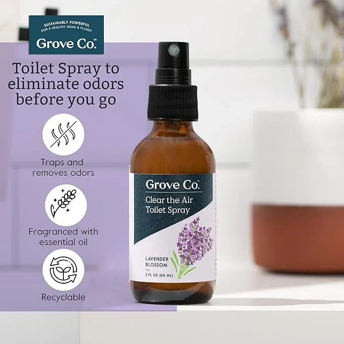 Grove Co. Toilet Spray, Clear the Air Bathroom Spray Air Freshener (2 fl oz) Odor Eliminator for Strong Odor, 100% Natural Lavender Blossom Scent, Vegan, Paraben & Phthalate Free (Pack of 3) - ModernBath