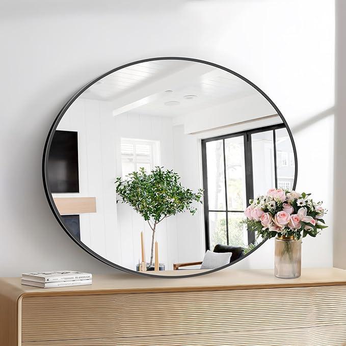 Bathroom Mirrors, 36" x40" Black Mirrors, Oval Vanity Mirrors, Metal Framed Wall Mounted Mirrors, Vertical/Horizontal Mirror for Bathroom Bedroom Entryway Living Room - ModernBath